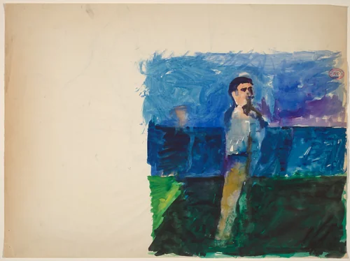 Untitled [man standing in a landscape] [recto] by Richard Diebenkorn, drawing, 1955-1967