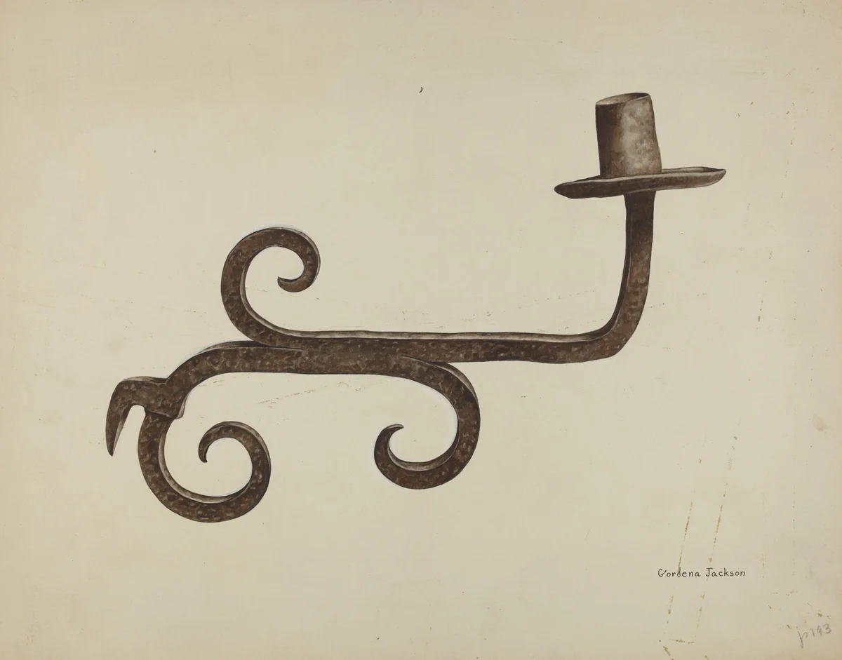 Hand Wrought Iron Candlestick by Gordena Jackson, index of american design, 1938