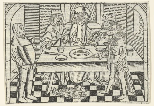 Christus geneest de waterzuchtige man by Unknown, print, 1480-1500