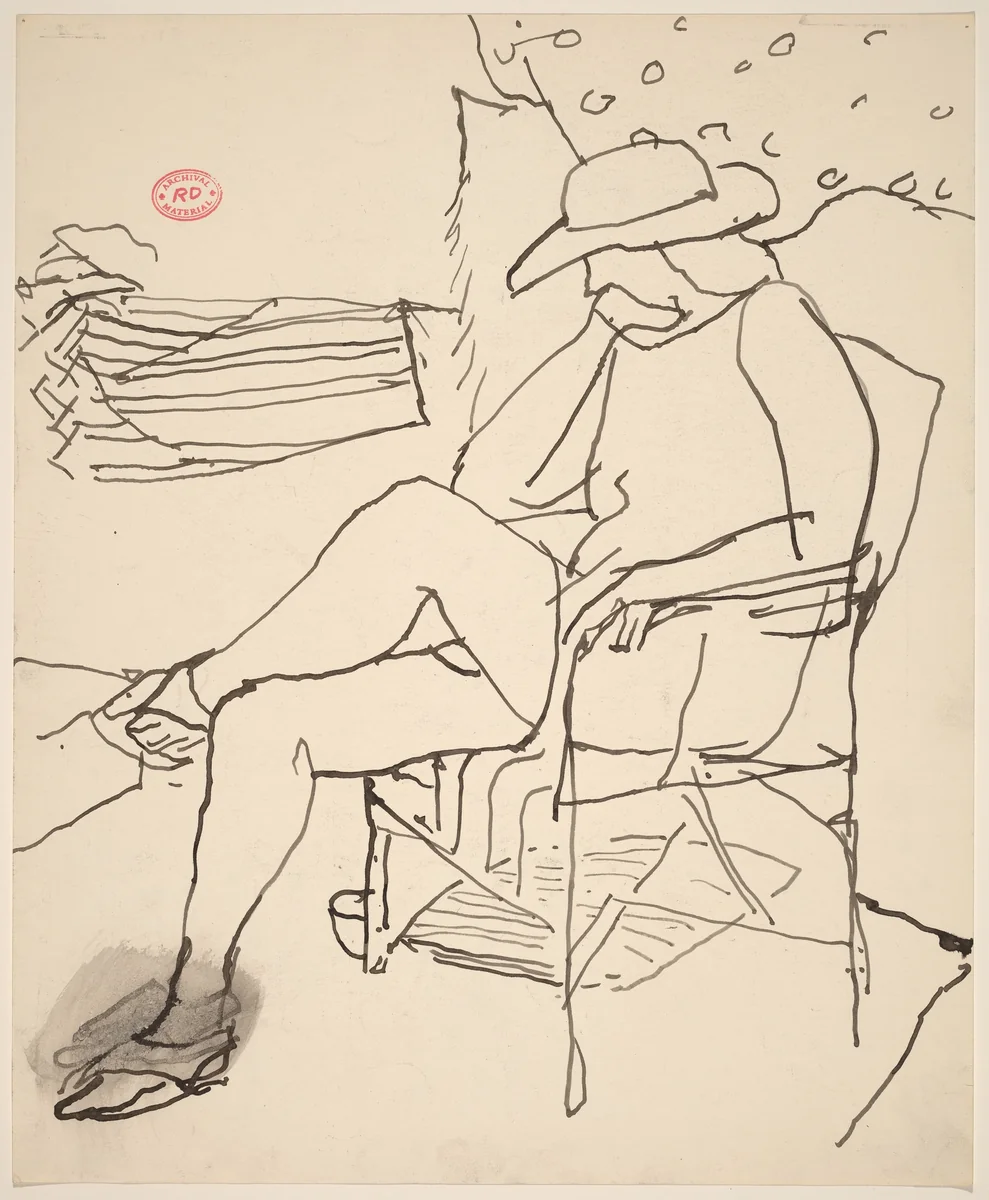 Untitled [woman in a hat seated in a garden] by Richard Diebenkorn, drawing, 1955-1967