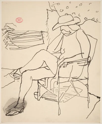 Untitled [woman in a hat seated in a garden] by Richard Diebenkorn, drawing, 1955-1967