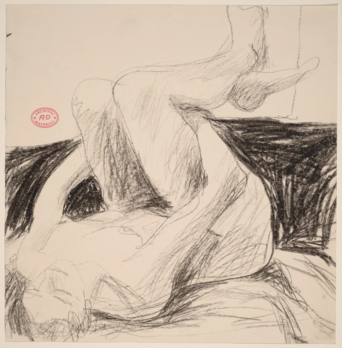 Untitled [nude lying on her back and cradling her legs] by Richard Diebenkorn, drawing, 1955-1967