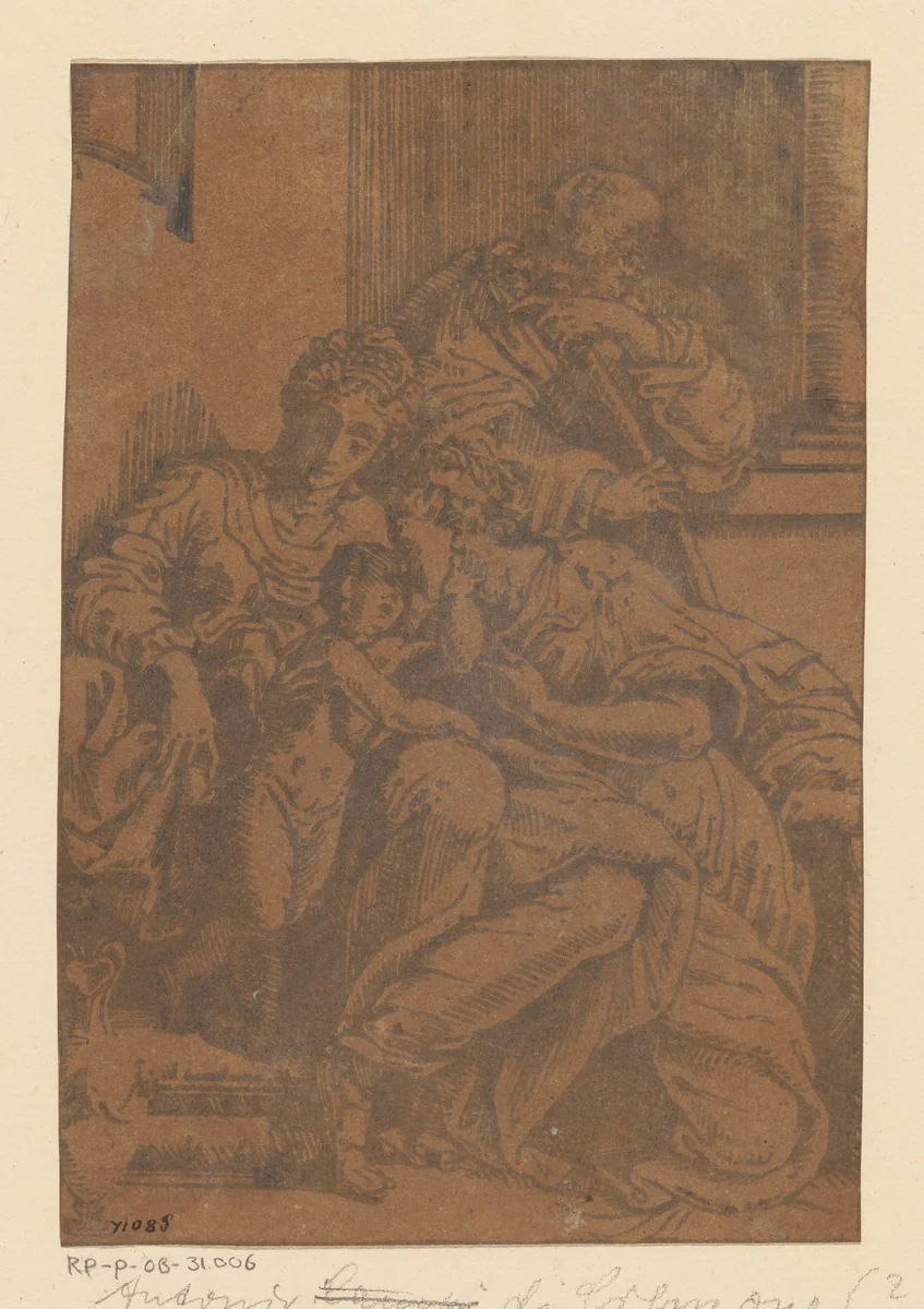 Heilige Familie met Anna by Antonio da Cremona, print, 1547-1550