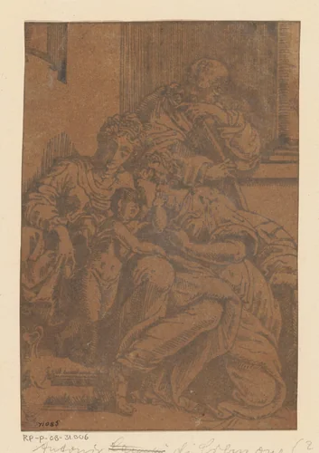 Heilige Familie met Anna by Antonio da Cremona, print, 1547-1550