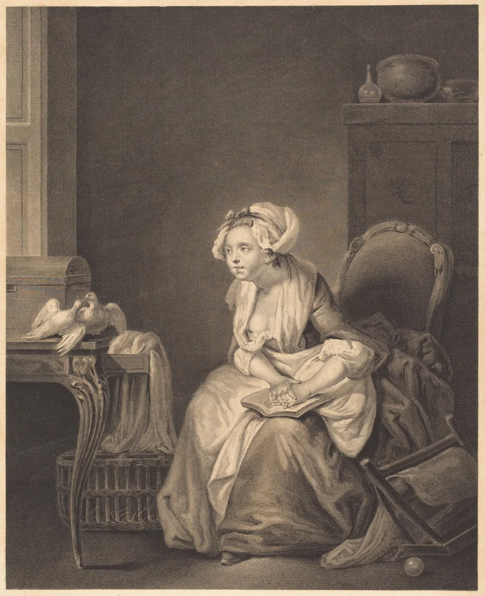La premiere lecon d'amour by Nicolas Joseph Voyez; Jean-Baptiste Greuze, print, 1742-1806