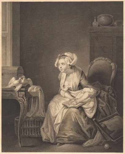 La premiere lecon d'amour by Nicolas Joseph Voyez; Jean-Baptiste Greuze, print, 1742-1806