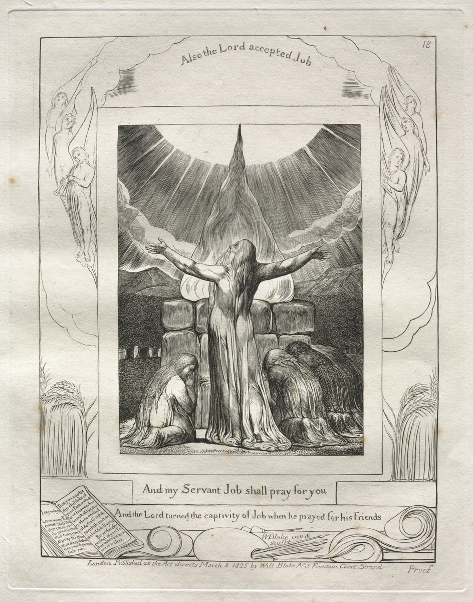 The Book of Job: Pl. 18, And my Servant Job shall pray for you by William Blake, other, 1825