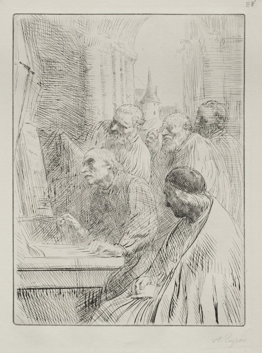 The Monks in Church by Alphonse Legros, print, 1857-1911