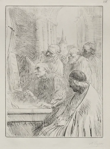 The Monks in Church by Alphonse Legros, print, 1857-1911