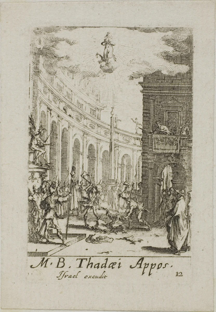Martyrdom of Saint Thaddeus, plate twelve from The Martyrdoms of the Apostles by Jacques Callot, print, 1612-1635