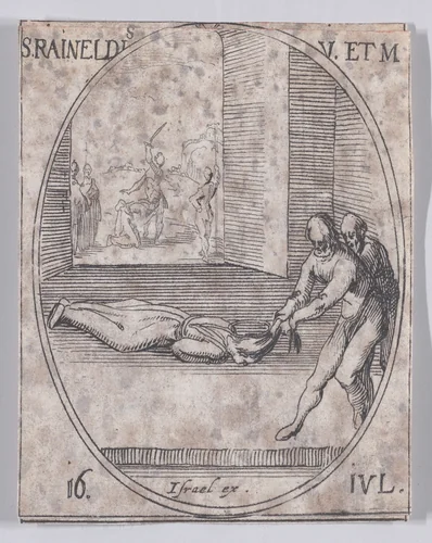 Ste. Reynelde, vierge et martyre (St. Reineldis, Virgin and Martyr), July 16th, from "Les Images De Tous Les Saincts et Saintes de L'Année" (Images of All of the Saints and Religious Events of the Year) by Jacques Callot, print, 1636