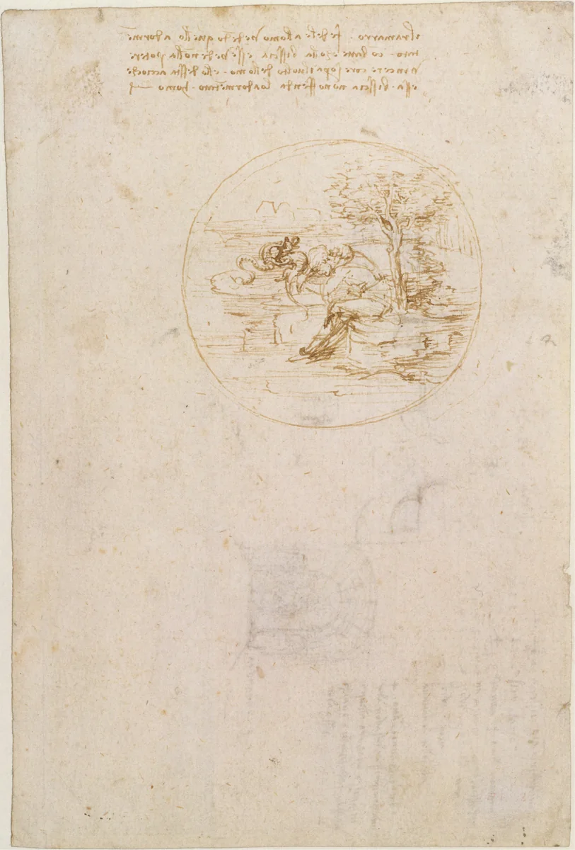 Allegory on the Fidelity of the Lizard (recto); Design for a Stage Setting (verso) by Leonardo da Vinci, drawing, 1496