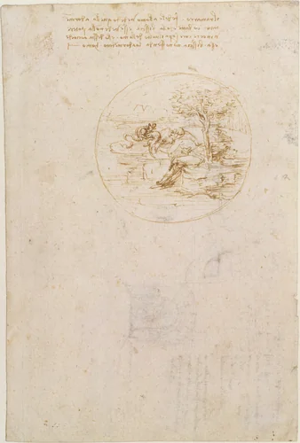 Allegory on the Fidelity of the Lizard (recto); Design for a Stage Setting (verso) by Leonardo da Vinci, drawing, 1496
