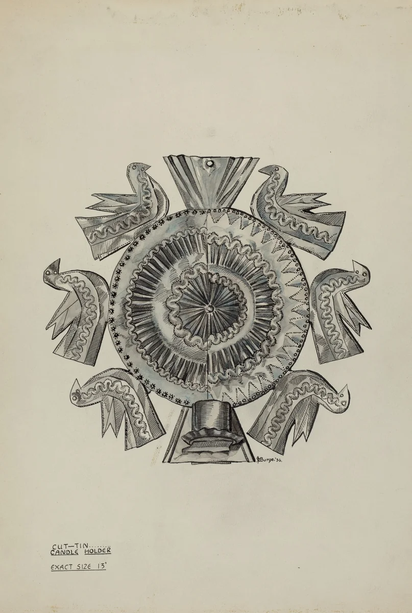 Cut Tin Candleholder by Irene M. Burge, index of american design, 1936