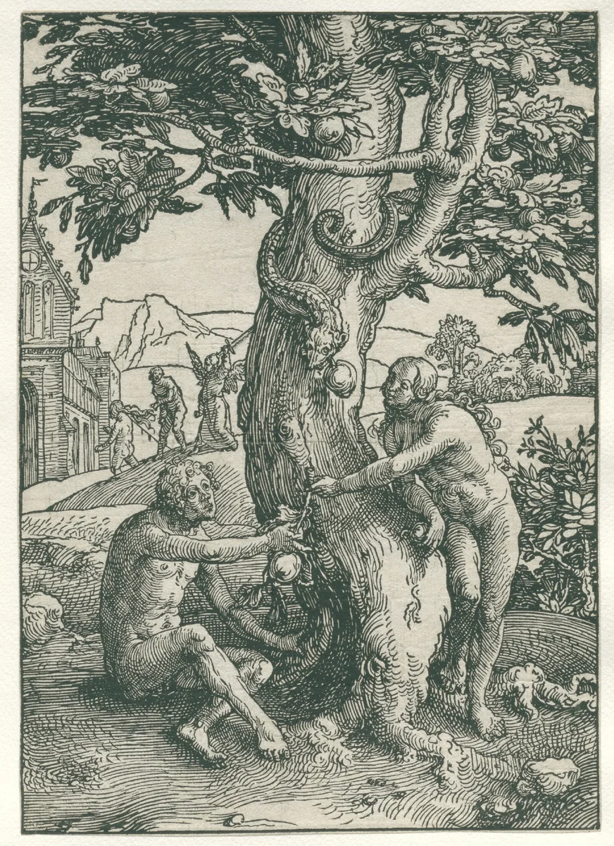 De zondeval by Lucas van Leyden, print, 1515-1519