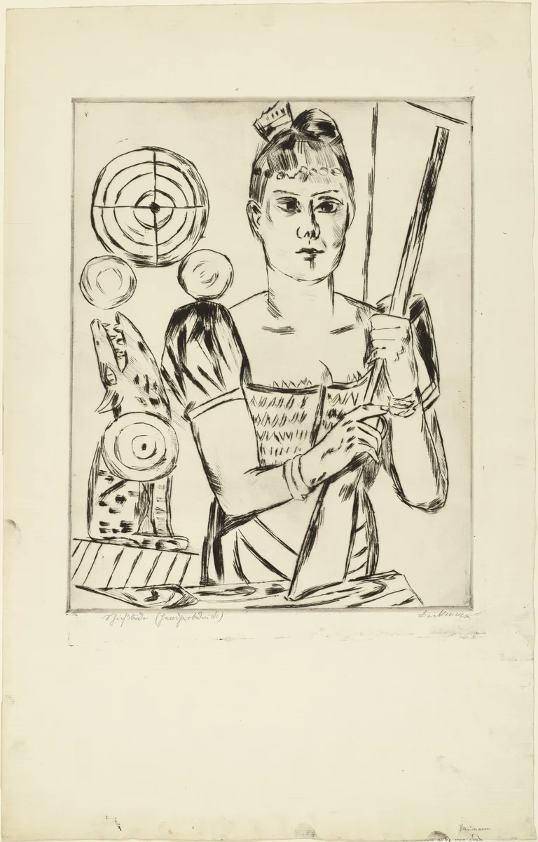 Shooting Gallery (Schiessbude) for the portfolio Annual Fair (Jahrmarkt) by Max Beckmann, print, 1921