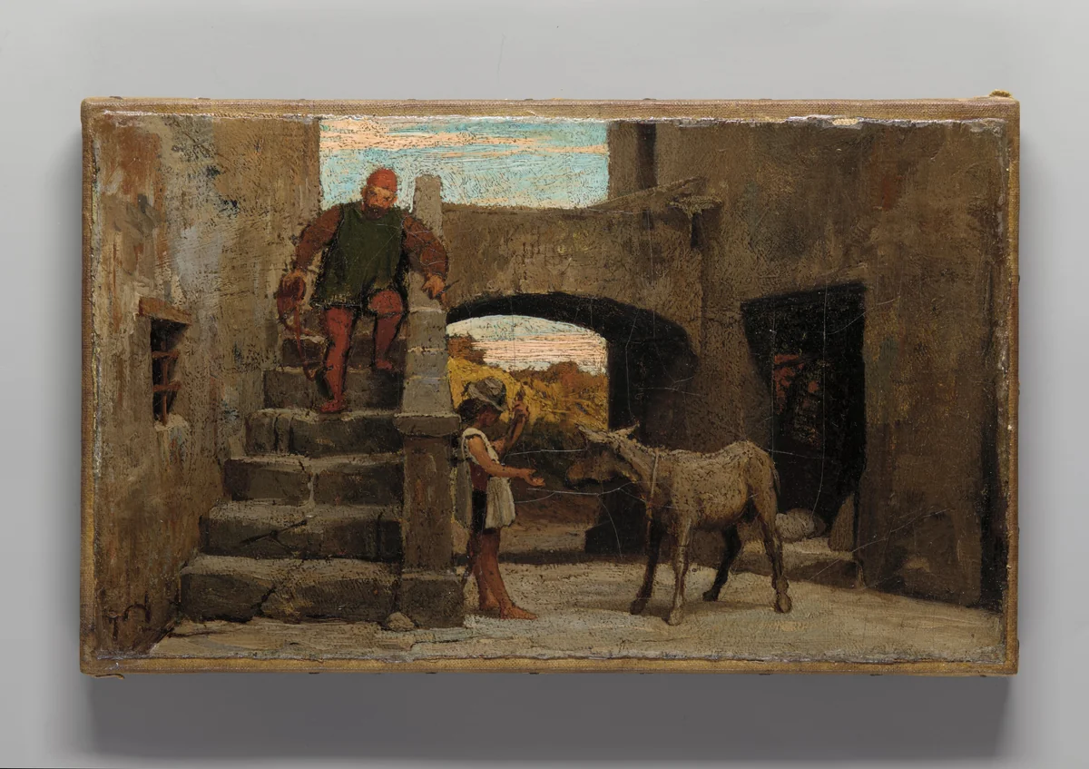 The Fable of the Miller, His Son, and the Donkey No. 1 by Elihu Vedder, artwork, 1864-1868