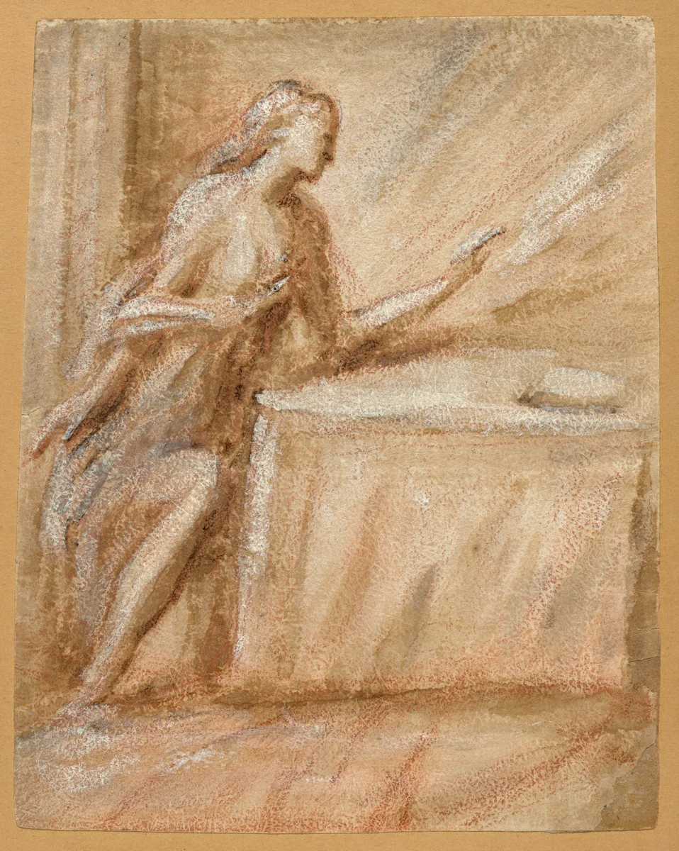 Study of the Virgin for an Annunciation by Andrea Meldolla, drawing, 1550-1559