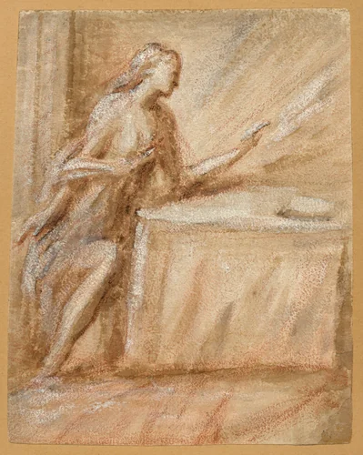 Study of the Virgin for an Annunciation by Andrea Meldolla, drawing, 1550-1559