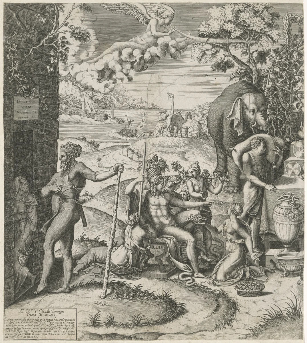 Huwelijksfeest van Amor en Psyche (linker deel) by Unknown, print, 1575