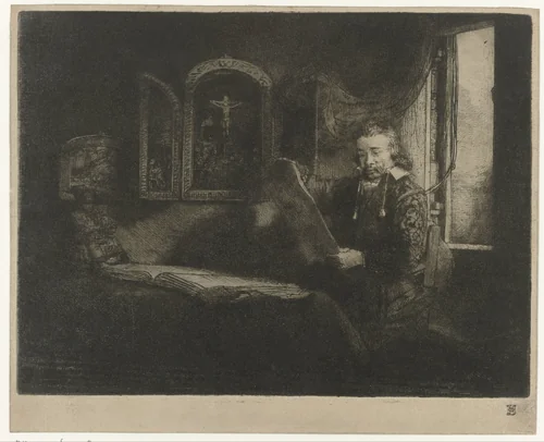Portrait of Abraham Francen by Rembrandt van Rijn, print, 1657