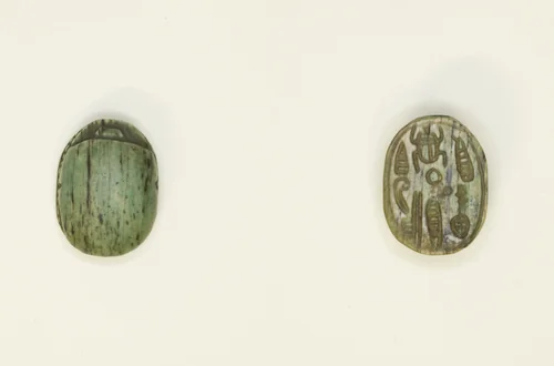 Scarab: Hieroglyphs (scarab beetle, nfr-sign, red crown) by Egyptian, other, -2055--1550