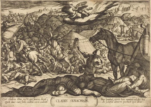 The Exterminating Angel Vanquishing the Army of Sennacherib by Antonio Tempesta, print, 1613