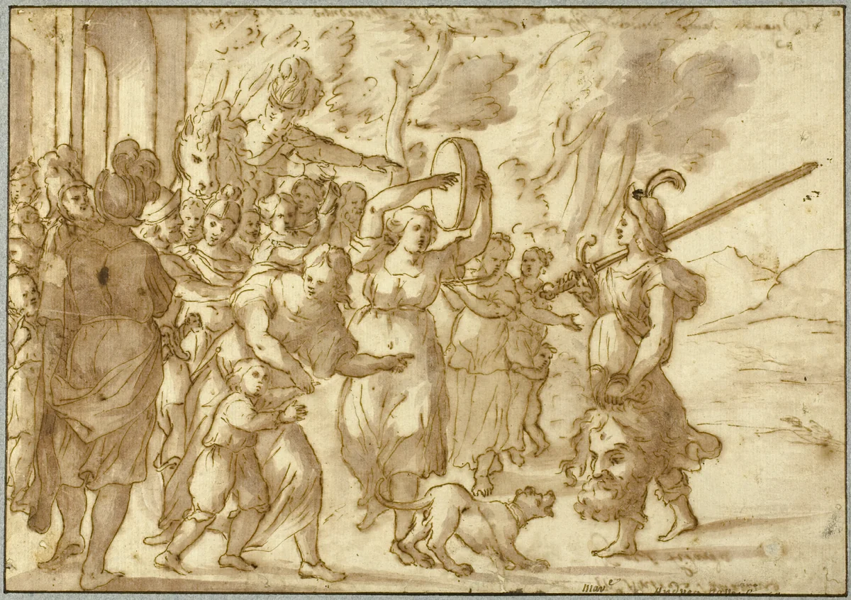 Truimph of David Over Goliath by Andrea Passanini, drawing, 1500-1700