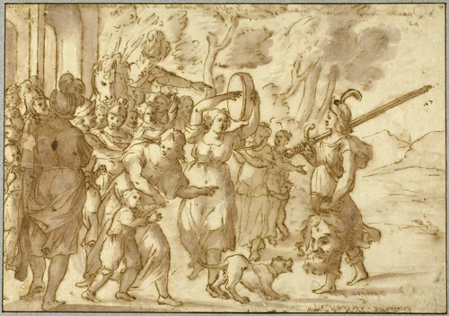 Truimph of David Over Goliath by Andrea Passanini, drawing, 1500-1700