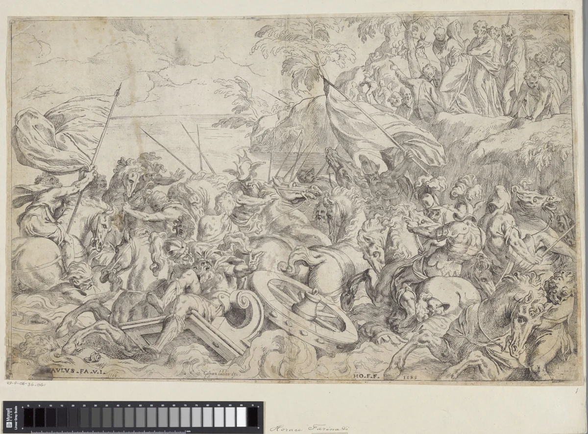 Doortocht door de Rode Zee by Unknown, print, 1593-1595