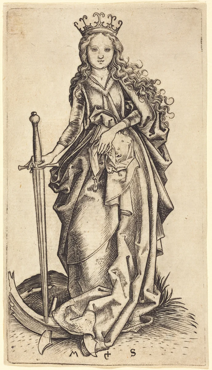 Saint Catherine of Alexandria by Martin Schongauer, print, 1480-1490