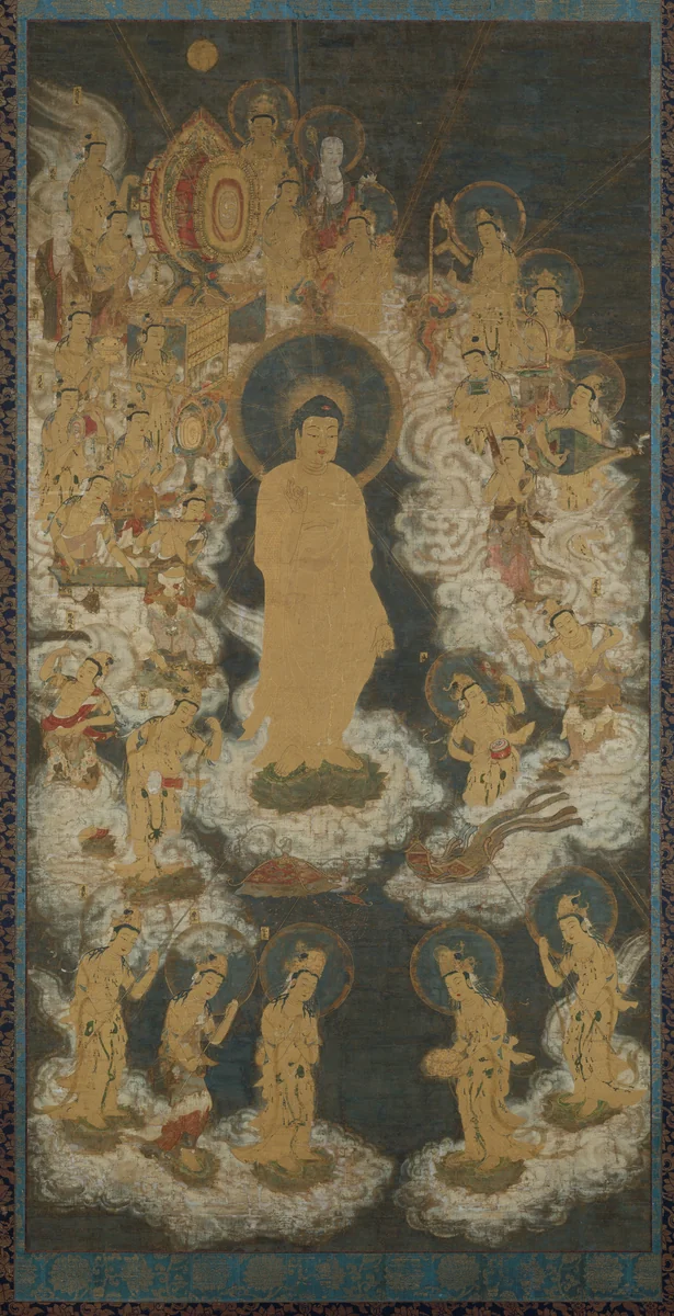 Welcoming Descent of Amida and Bodhisattvas by Unidentified Artist, painting, 1367-1392