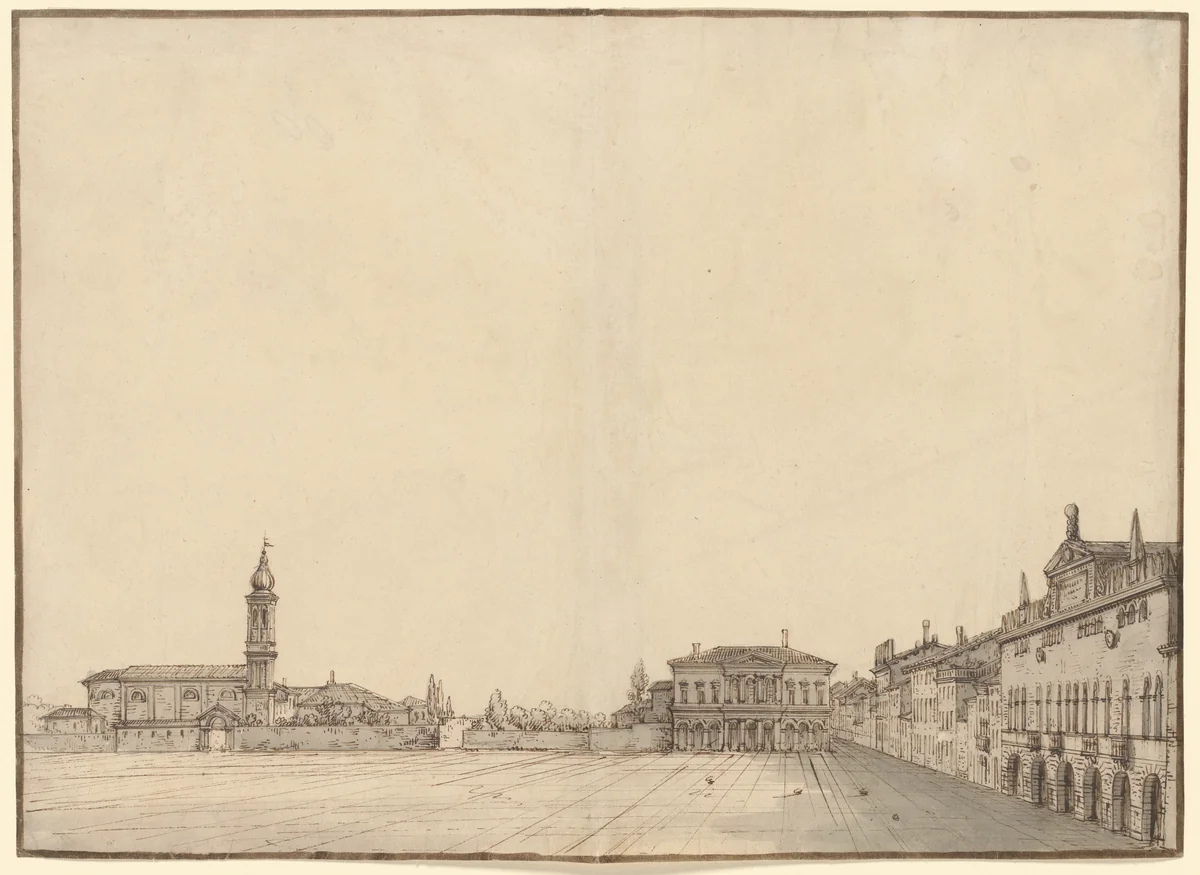 The Prato della Valle at Padua by Bernardo Bellotto, drawing, 1737-1744
