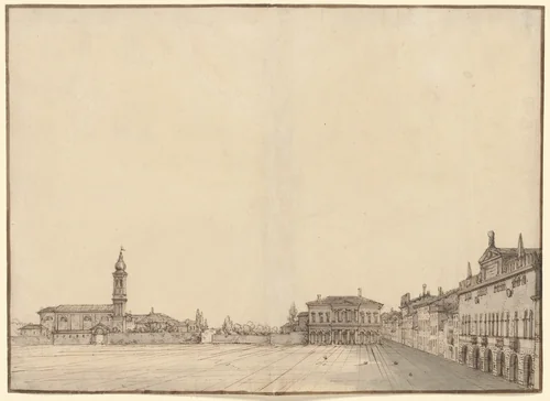 The Prato della Valle at Padua by Bernardo Bellotto, drawing, 1737-1744