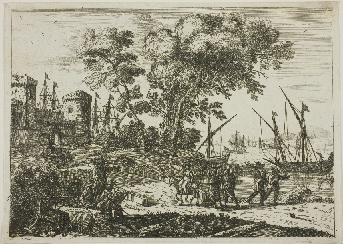 Coast Scene with an Artist Drawing by Claude Lorrain, print, 1638-1641