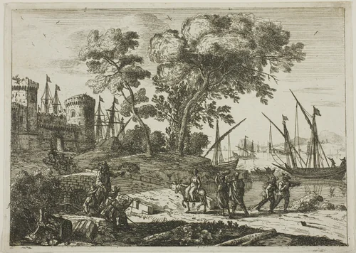 Coast Scene with an Artist Drawing by Claude Lorrain, print, 1638-1641