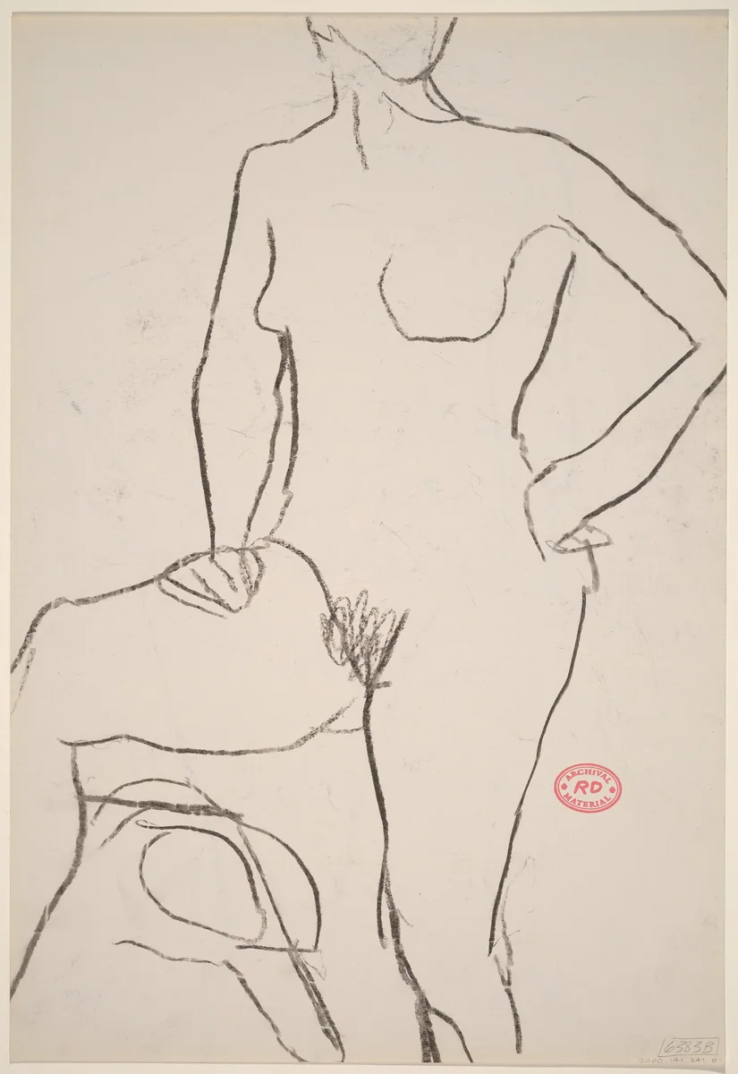 Untitled [standing female nude with left hand on hip] [verso] by Richard Diebenkorn, drawing, 1955-1967