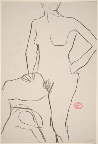 Untitled [standing female nude with left hand on hip] [verso] by Richard Diebenkorn, drawing, 1955-1967