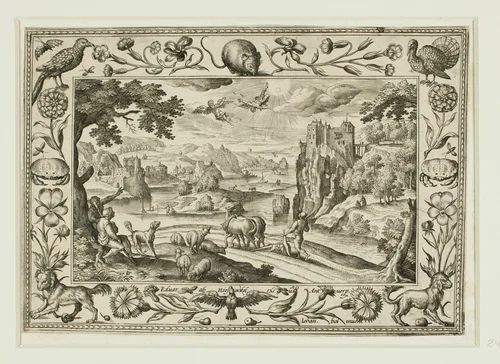 The Fall of Icarus, from Landscapes with Old and New Testament Scenes and Hunting Scenes by Adriaen Collaert, print, 1584