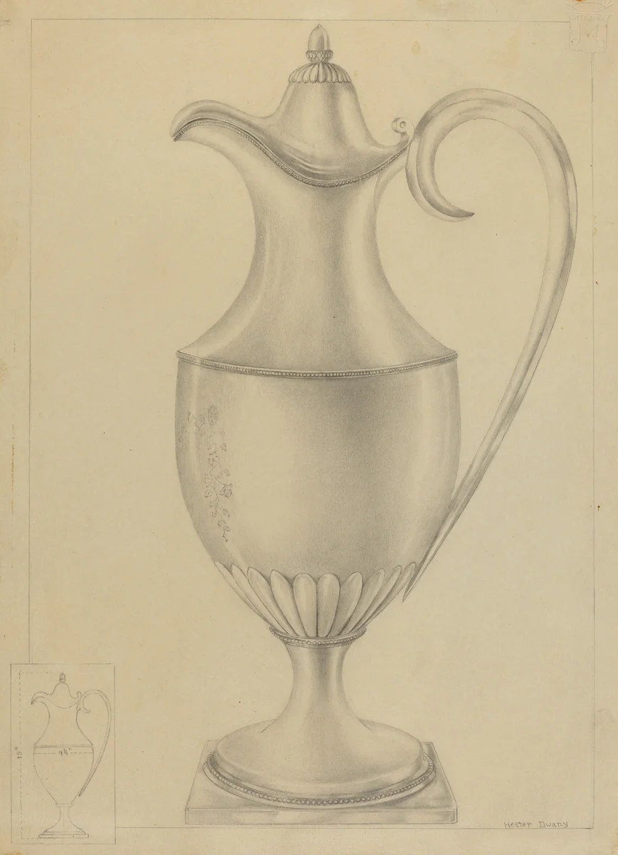 Silver Pitcher by Hester Duany, index of american design, 1935-1942