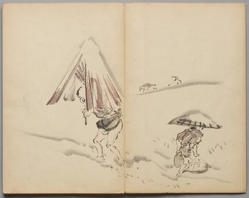Figures in Snow from Sketch Album by Kawanabe Kyōsai (河鍋暁斎), book, 1855-1889