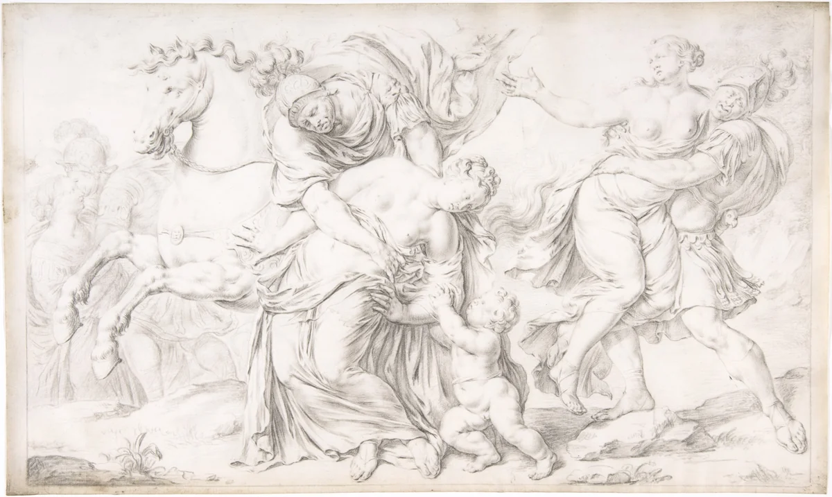 The Rape of the Sabines by Willem van Mieris, drawing, 1680-1747