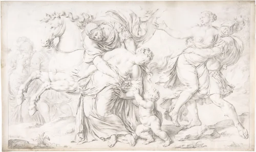 The Rape of the Sabines by Willem van Mieris, drawing, 1680-1747