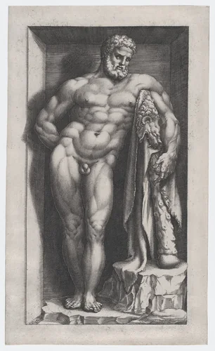 The Farnese Hercules, from "Speculum Romanae Magnificentiae" by Giorgio Ghisi, print, 1530-1580