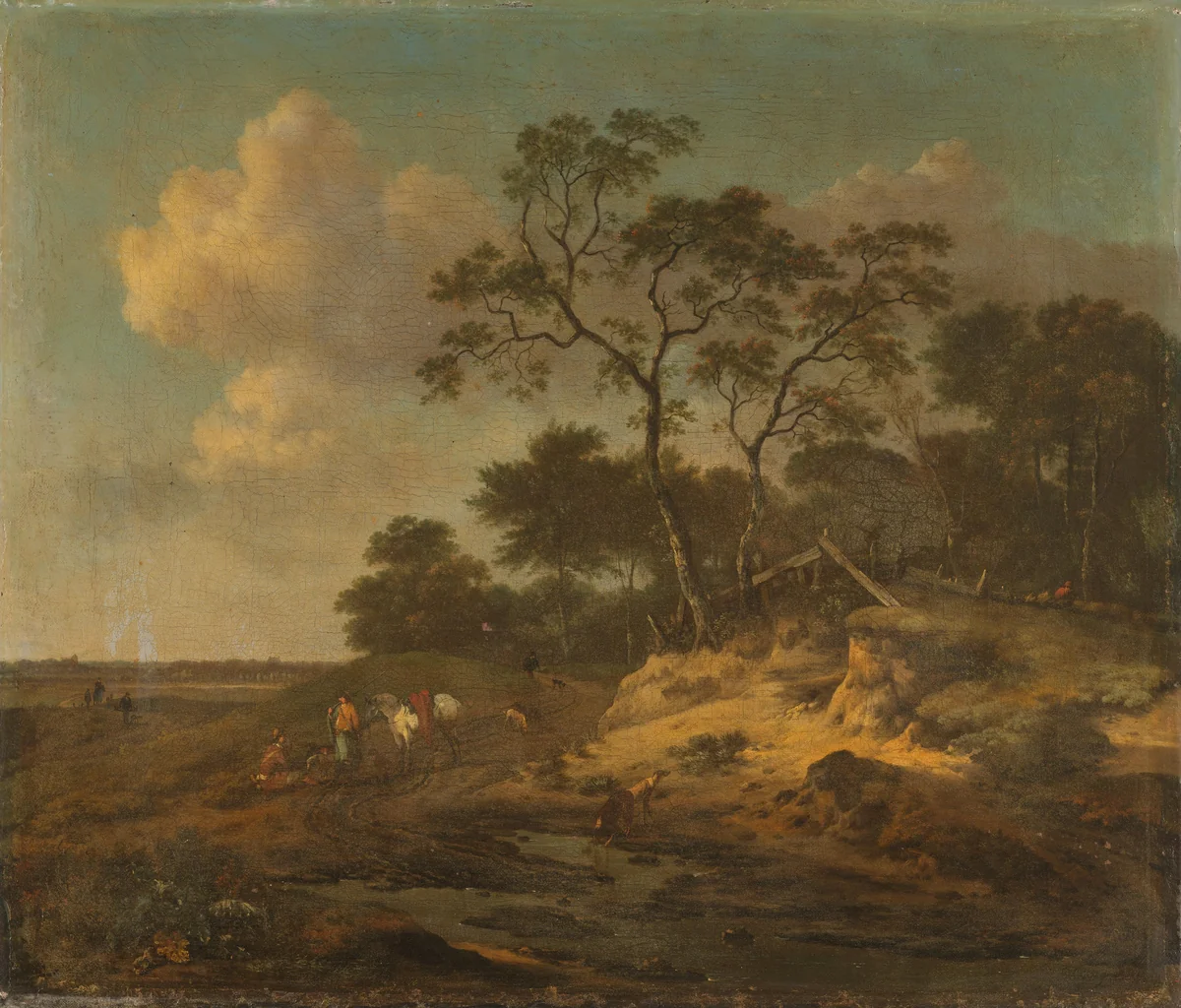 Dune Landscape with Hunters Resting by Jan Wijnants, painting, 1655-1684