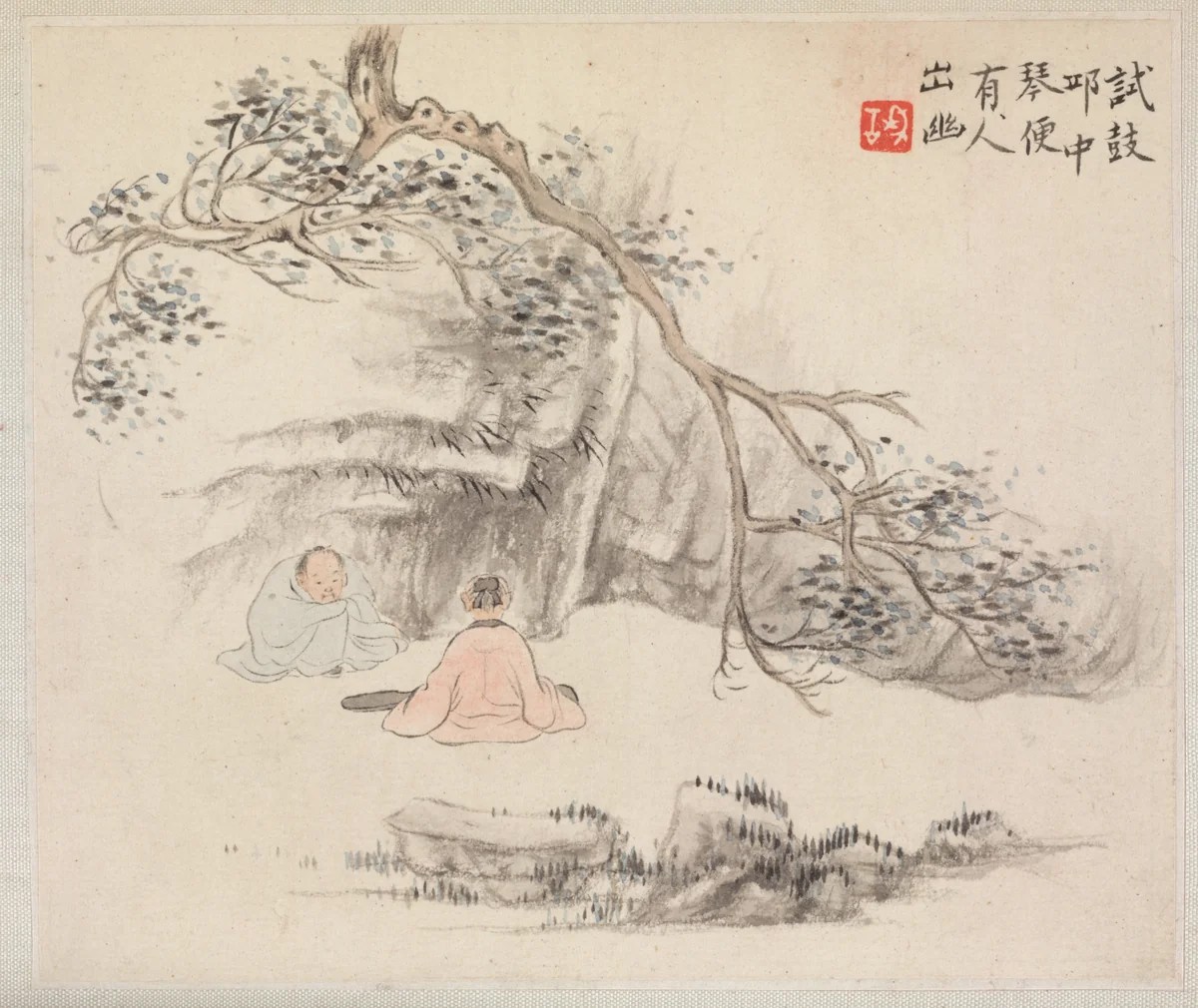 Album of Landscape Paintings Illustrating Old Poems: Listening to the Qin by Hua Yan, painting, 1745