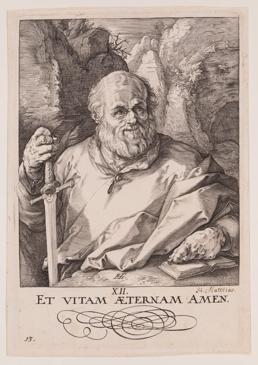 St Matthias, from Christ, the Apostles and St Paul with the Creed by Hendrick Goltzius, print, 1589