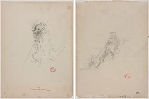 Sketch for "The Wolf Turned Shepherd" (recto) Sketch of Hunting Scene (verso) by Gustave Doré, drawing, 1863-1873