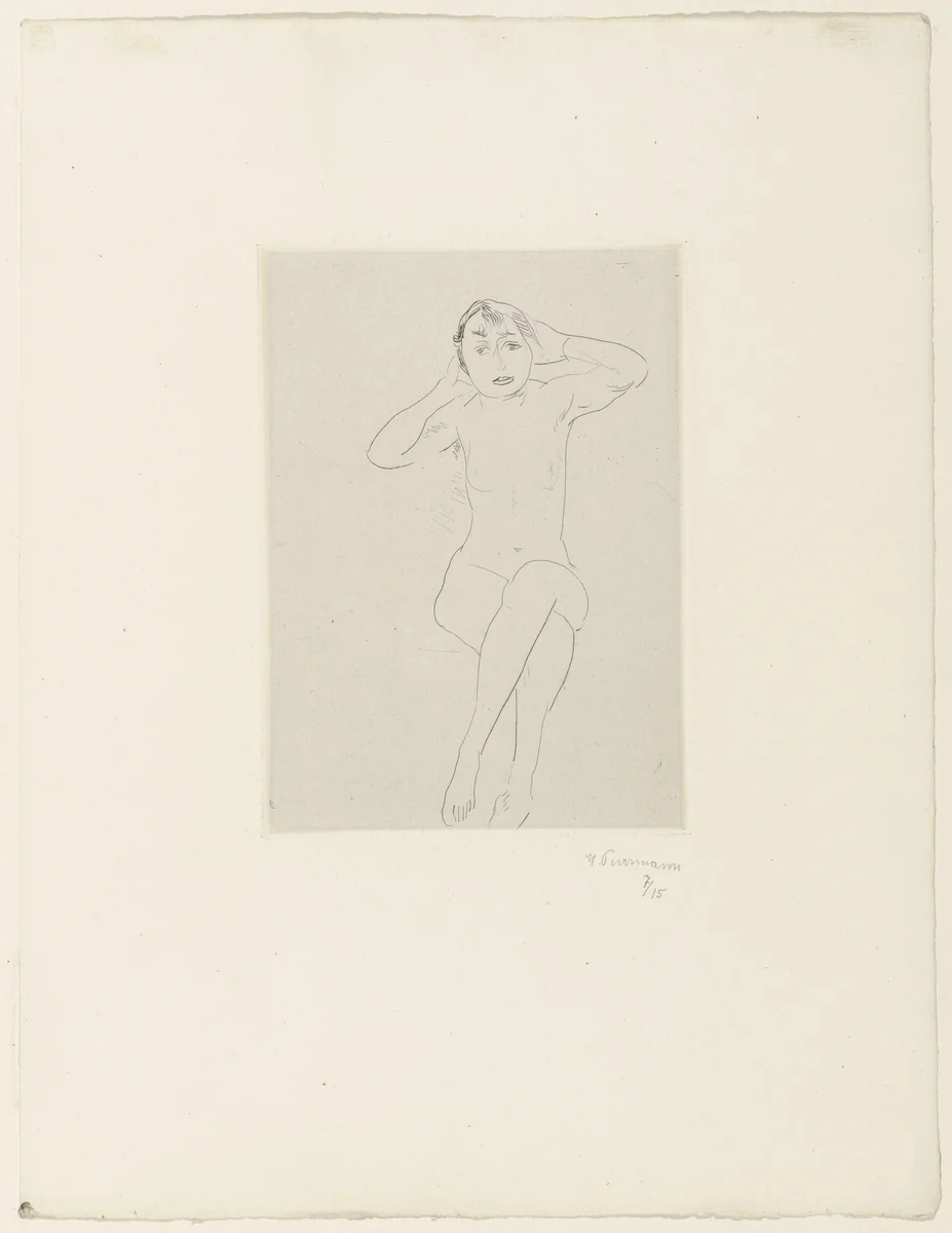 Seated Nude (Sitzender Mädchenakt mit erhobenen Armen) by Hans Purrmann, print, 1920