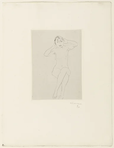 Seated Nude (Sitzender Mädchenakt mit erhobenen Armen) by Hans Purrmann, print, 1920